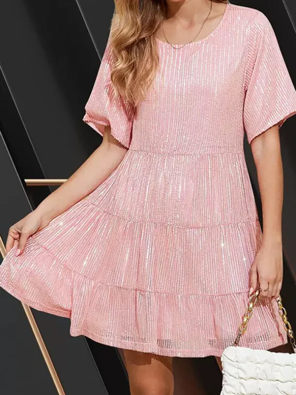 Club Dress For Women Rose Jewel Neck Sequins Half Sleeves Sexy Dress