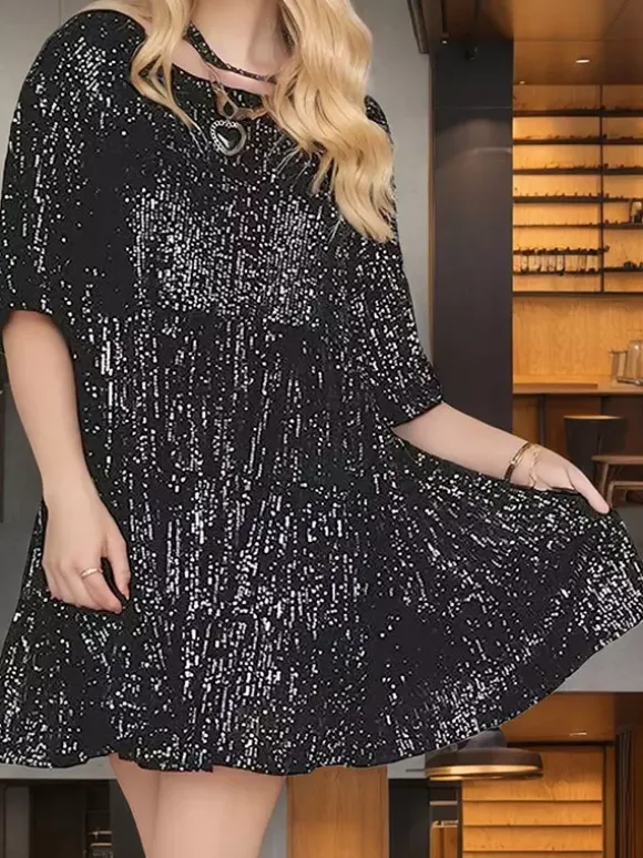 Club Dress For Women Rose Jewel Neck Sequins Half Sleeves Sexy Dress