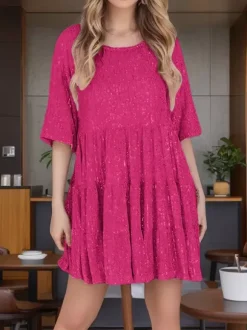 Club Dress For Women Rose Jewel Neck Sequins Half Sleeves Sexy Dress