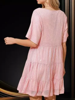 Club Dress For Women Rose Jewel Neck Sequins Half Sleeves Sexy Dress
