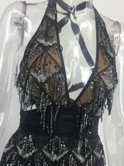 Club Dress For Women Sexy Fringe Sleeveless Black Sexy Dress