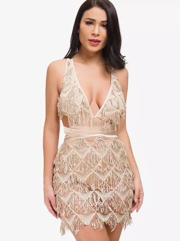 Club Dress For Women Sexy Fringe Sleeveless Black Sexy Dress