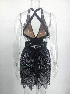 Club Dress For Women Sexy Fringe Sleeveless Black Sexy Dress
