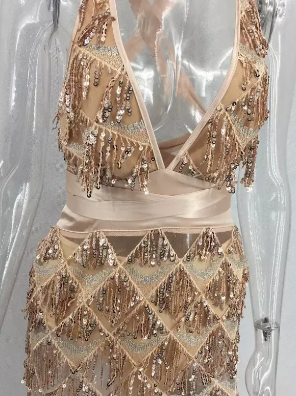 Club Dress For Women Sexy Fringe Sleeveless Black Sexy Dress