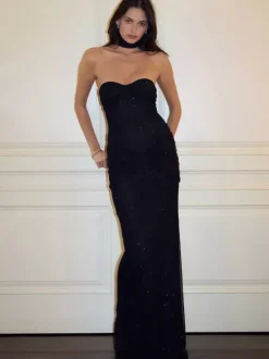 Club Dress For Women Strapless Chic Sleeveless Polyester Backless Black Sexy Dress