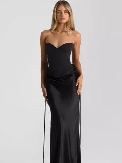 Club Dress For Women Strapless Chic Strappy Sleeveless Backless Black Sexy Dress