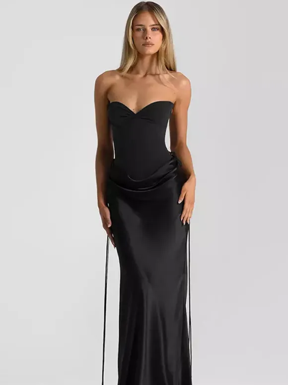 Club Dress For Women Strapless Chic Strappy Sleeveless Backless Black Sexy Dress