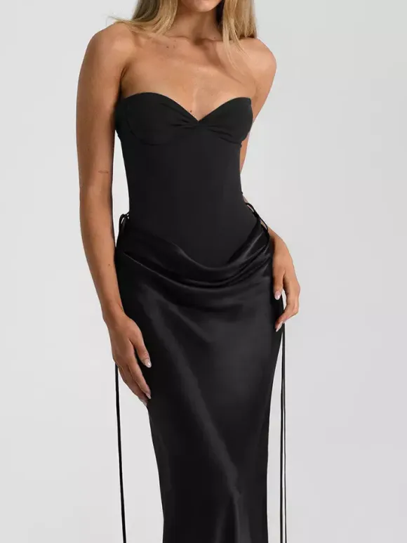 Club Dress For Women Strapless Chic Strappy Sleeveless Backless Black Sexy Dress