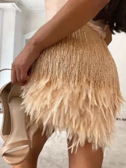 Club Dress For Women U-Neck Sexy Fringe Sleeveless Pink Sexy Dress