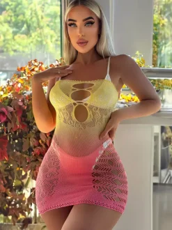 Club Dress For Women Yellow Strapless Cut Out Sleeveless Ombre Sexy Dress