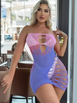 Club Dress For Women Yellow Strapless Cut Out Sleeveless Ombre Sexy Dress