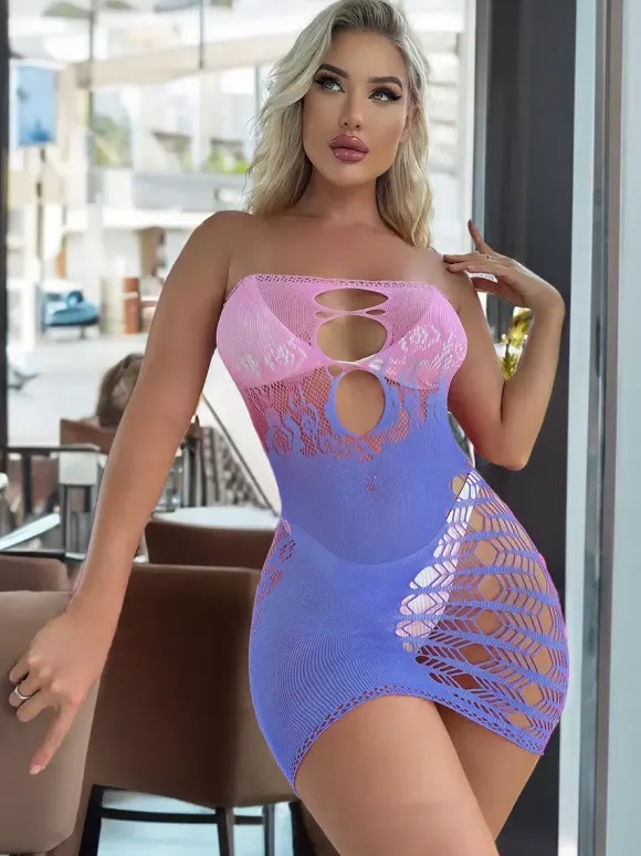 Club Dress For Women Yellow Strapless Cut Out Sleeveless Ombre Sexy Dress