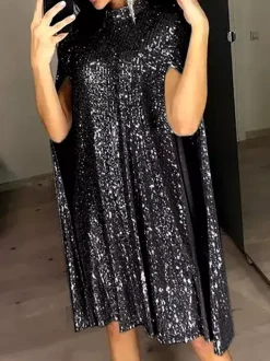 Club Dress Gold Jewel Neck Sequins Sexy Knee Length Dress
