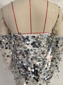 Club Dress Gold Straps Neck Sequins Long Sleeves Polyester Backless Sexy Dress