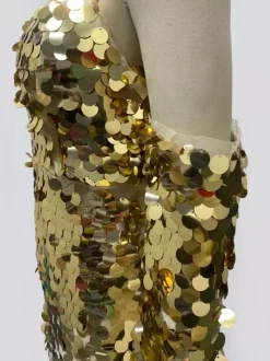 Club Dress Gold Straps Neck Sequins Long Sleeves Polyester Backless Sexy Dress