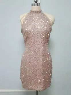 Club Dress Jewel Neck Casual Chains Sleeveless Polyester Burgundy Sexy Dress