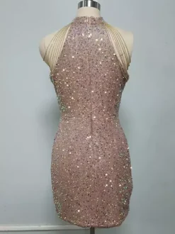 Club Dress Jewel Neck Casual Chains Sleeveless Polyester Burgundy Sexy Dress