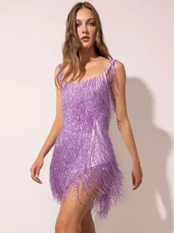 Club Dress Purple Straps Neck Straps Shaping Sexy Dress