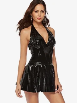 Club Dress Red Sleeveless PU Leather Sexy Dress Pole Dance Suits