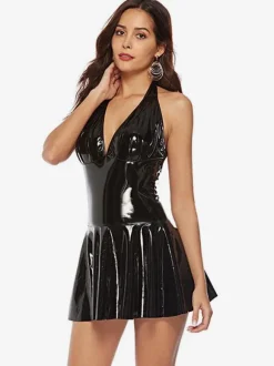 Club Dress Red Sleeveless PU Leather Sexy Dress Pole Dance Suits