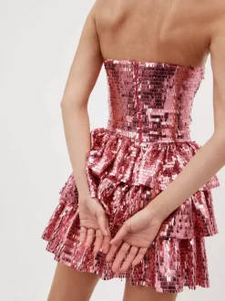 Club Dress Rose Strapless Pleated Sleeveless Backless Sexy Dress