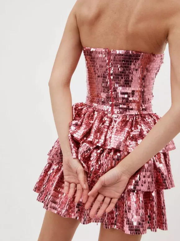Club Dress Rose Strapless Pleated Sleeveless Backless Sexy Dress