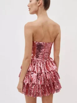 Club Dress Rose Strapless Pleated Sleeveless Backless Sexy Dress