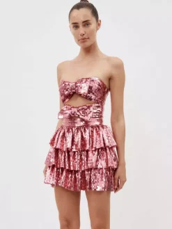 Club Dress Rose Strapless Pleated Sleeveless Backless Sexy Dress