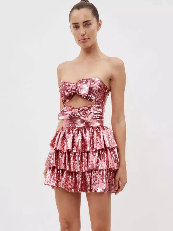 Club Dress Rose Strapless Pleated Sleeveless Backless Sexy Dress