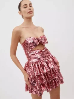 Club Dress Rose Strapless Pleated Sleeveless Backless Sexy Dress