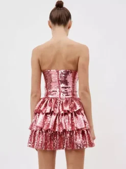 Club Dress Rose Strapless Pleated Sleeveless Backless Sexy Dress