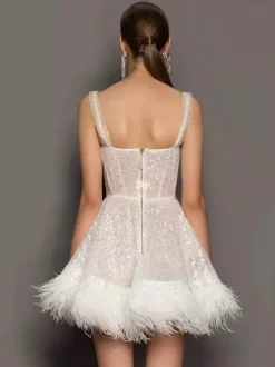 Club Dress White Off-The-Shoulder Sequins Sleeveless Backless Sexy Dress