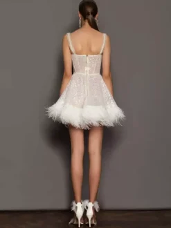 Club Dress White Off-The-Shoulder Sequins Sleeveless Backless Sexy Dress