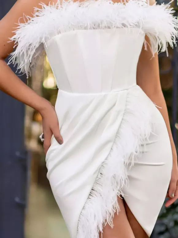 Club Dress White Strapless Pleated Sleeveless Sexy Dress