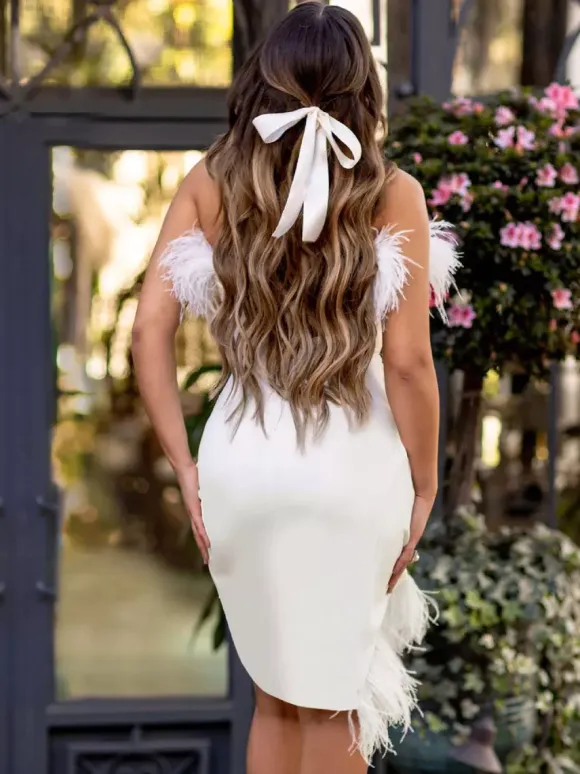 Club Dress White Strapless Pleated Sleeveless Sexy Dress