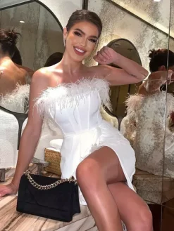 Club Dress White Strapless Pleated Sleeveless Sexy Dress