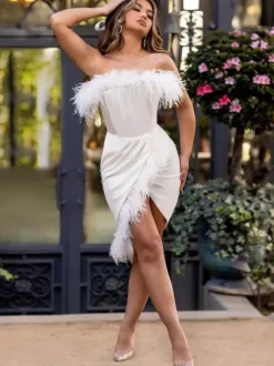 Club Dress White Strapless Pleated Sleeveless Sexy Dress