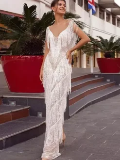 Club Dress White V-Neck Sleeveless Shaping Sexy Dress