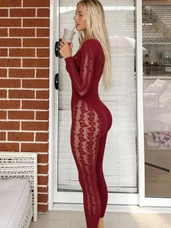 Club Jumpsuit Jewel Neck Cut Out Long Sleeves Sexy Clubwear