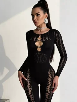 Club Jumpsuit Jewel Neck Cut Out Long Sleeves Sexy Clubwear