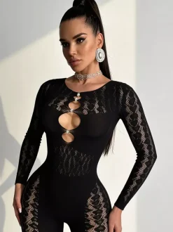 Club Jumpsuit Jewel Neck Cut Out Long Sleeves Sexy Clubwear