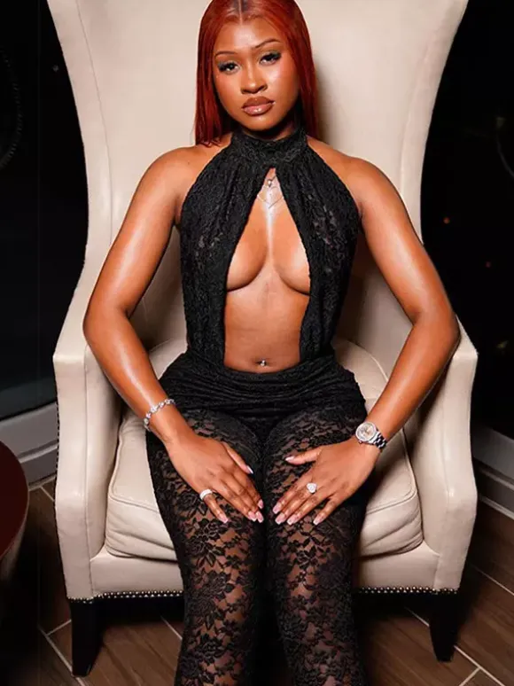 Club Jumpsuit Jewel Neck Lace Sleeveless Backless Sexy Clubwear