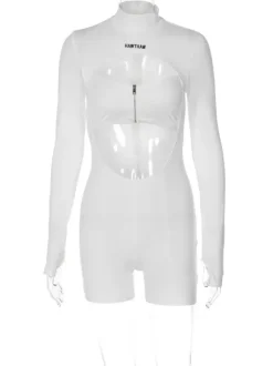 Club Jumpsuit Sexy Polyester Long Sleeves Jewel Neck Zipper Adult's Clubwear