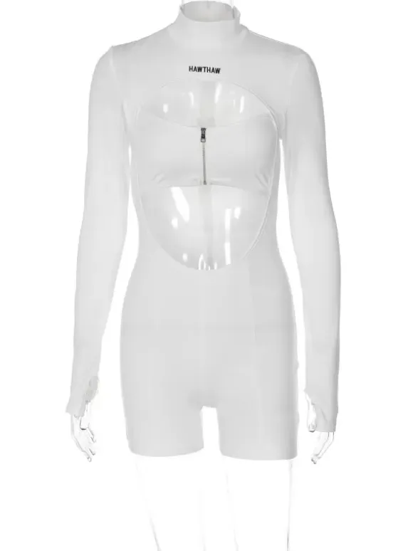 Club Jumpsuit Sexy Polyester Long Sleeves Jewel Neck Zipper Adult's Clubwear