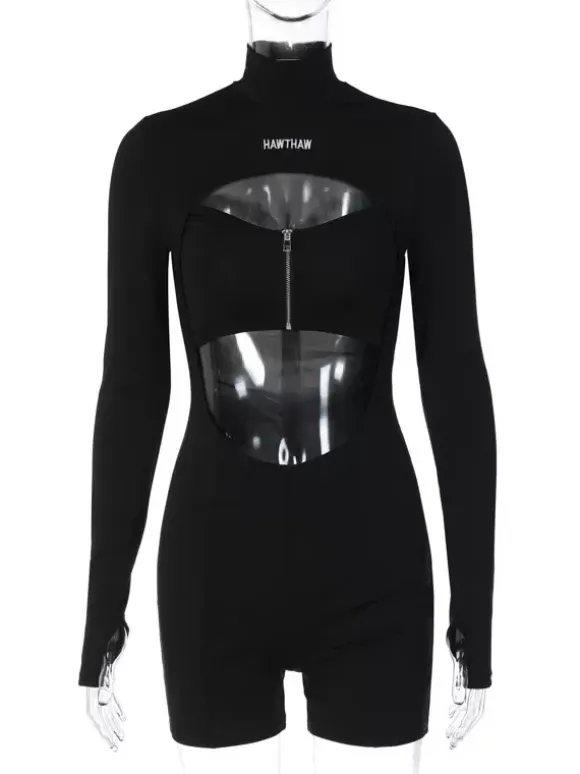 Club Jumpsuit Sexy Polyester Long Sleeves Jewel Neck Zipper Adult's Clubwear