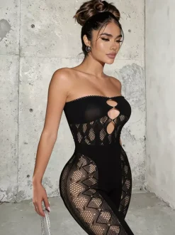 Club Jumpsuit Sexy Sleeveless Strapless Cut Out Clubwear