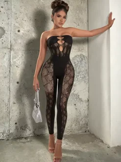 Club Jumpsuit Sexy Sleeveless Strapless Cut Out Clubwear