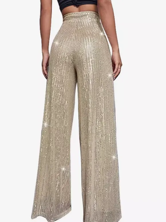 Clubwear High Waist Sequin Wide Leg Pants Shiny Glitter Palazzo Trousers