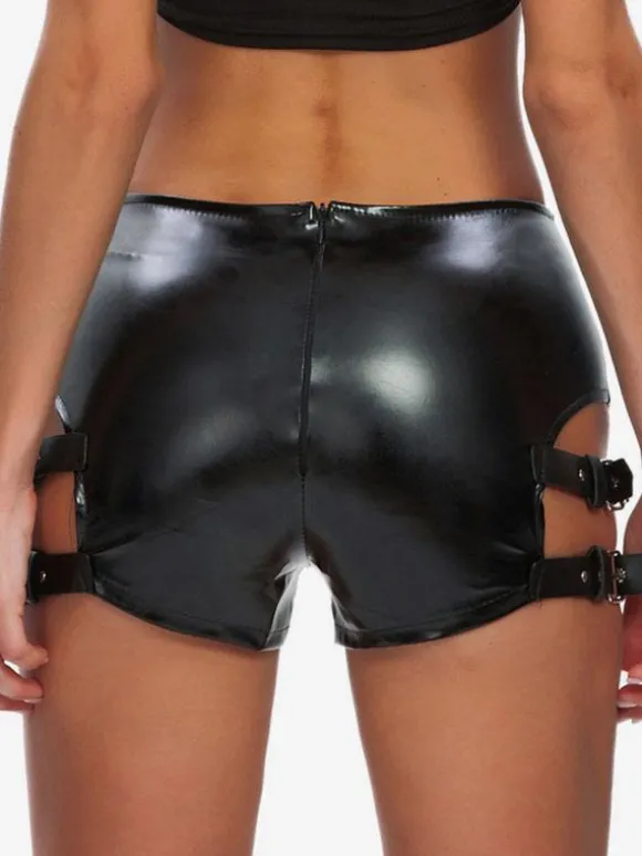 Clubwear Metal Details Sexy Black PU Leather Bottoms