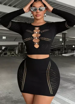 Clubwear Sets Cut Out Long Sleeves Sexy Club Outfits